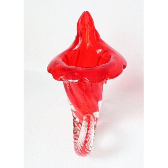Vintage Murano Glass Red Cornucopia Vase Jack in the Pulpit Italy Mid Century MC - Picture 2 of 6